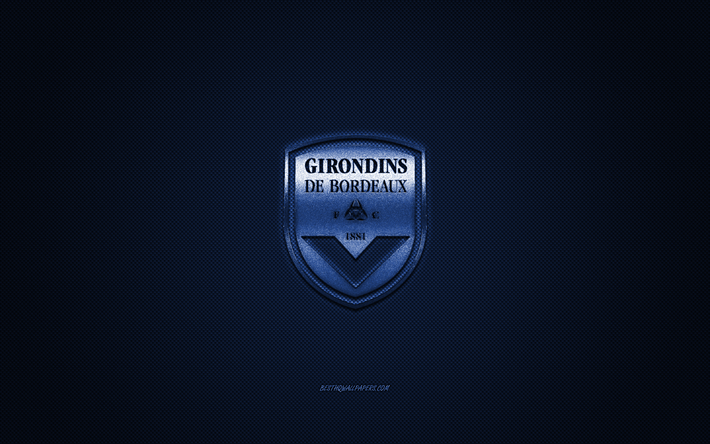 O FC Girondins de Bordeaux, Clube de futebol franc&#234;s, Liga 1, Azul do logotipo, Azul de fibra de carbono de fundo, futebol, Bordeaux, Fran&#231;a, Girondins de Bordeaux logotipo