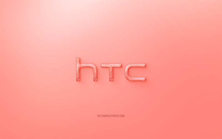 HTC 3D logo, kırmızı bir arka plan, HTC jelly logosu, HTC amblemi, yaratıcı 3D sanat, HTC