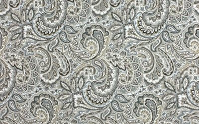 Gray Paisley Texture, Paisley Background with Ornaments, Paisley ornament, retro texture with ornament
