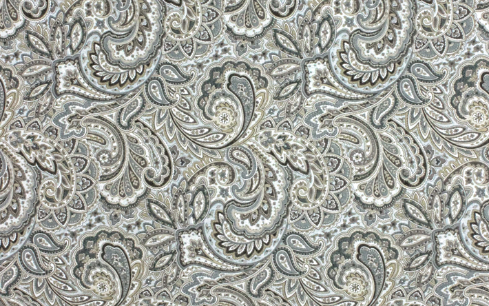 Cinza Paisley Textura, Paisley Fundo com Ornamentos, Paisley ornamento, retro textura com enfeite
