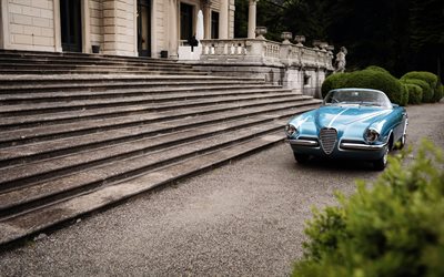 Alfa Romeo 1900 C Super Sprint, 1955, front view, blue convertible, retro convertibles, blue Alfa Romeo 1900 C, retro cars, italian cars, Alfa Romeo