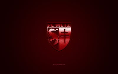 FC Metz, French football club, Ligue 1, Dark Red logo, Dark Red carbon fiber background, football, Metz, France, FC Metz logo