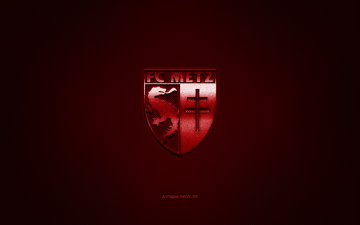 FC Metz, club di calcio francese, la Ligue 1, Rosso Scuro logo Rosso Scuro contesto in fibra di carbonio, calcio, Metz, in Francia, logo