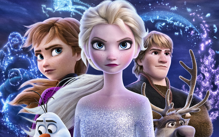 Frozen 2, 2019, Elsa, 4k, carteles, material promocional, Olaf, Anna, de Walt Disney