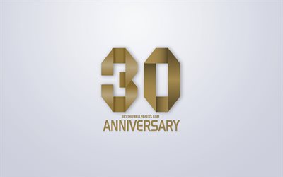 30th Anniversary, Anniversary golden origami Background, creative art, 30 Years Anniversary, gold origami letters, 30th Anniversary sign, Anniversary Background