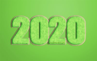 2020 Green Fur Background, 2020 concepts, Happy New Year 2020, 2020 creative art, 2020 New Year, 2020 backgrounds