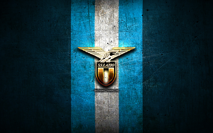 Lazio FC, ouro logotipo, Serie A, metal azul de fundo, futebol, SS Lazio, italiano de futebol do clube, Lazio logotipo, It&#225;lia