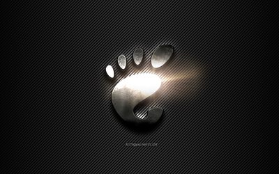 GNOME Metal logo, siyah &#231;izgiler, arka plan, siyah karbon arka plan, GNOME logosu, amblemi, metal sanat, GNOME, UNİX