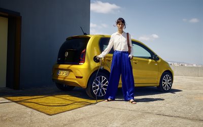 2019, Volkswagen e-Up, exterior, vis&#227;o traseira, carro el&#233;trico compacto, nova dourada e-Up, O alem&#227;o de carro el&#233;trico, Volkswagen