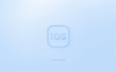 IOS logo 3D, sfondo blu, IOS blu jelly logo, IOS blu, stemma, creativo, arte 3D, IOS, Apple