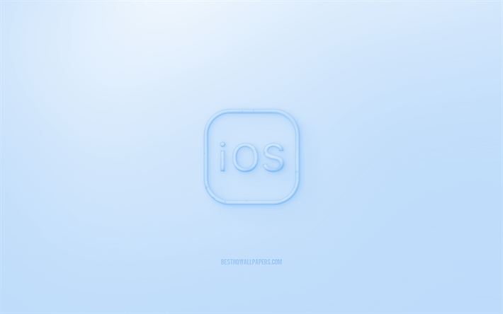IOS 3D logo, blue background, IOS blue jelly logo, IOS blue emblem, creative 3D art, IOS, Apple