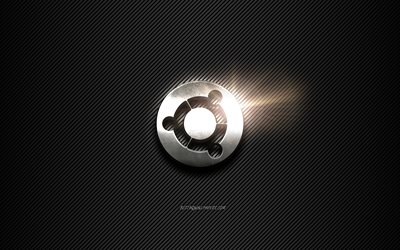 ubuntu metall-logo, schwarze linien, hintergrund, schwarzer kohlenstoff hintergrund, ubuntu logo, emblem, metall-kunst, ubuntu, linux