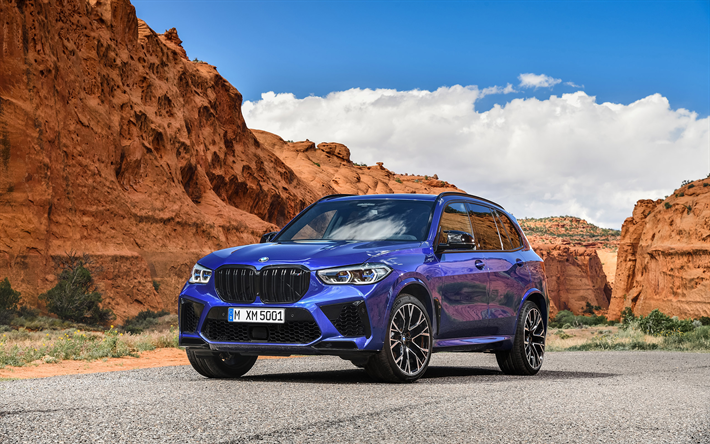 BMW X5 M e la Concorrenza, 2020, vista frontale, esterno, X5 tuning, blu nuovo X5 SUV di lusso, auto tedesche, BMW