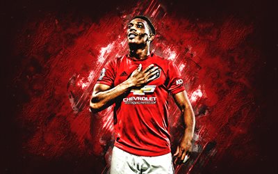 Anthony Martial, Manchester United FC, French footballer, portrait, Premier League, England, football, red creative background
