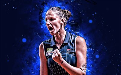 Karolina Pliskova, 4k, czech tennis players, WTA, blue neon lights, tennis, Pliskova, fan art, Karolina Pliskova 4K