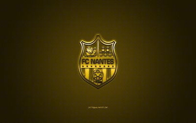 O FC Nantes, Clube de futebol franc&#234;s, Liga 1, Amarelo logotipo, Amarelo fibra de carbono de fundo, futebol, Nantes, Fran&#231;a, O FC Nantes logotipo