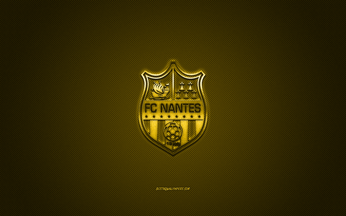 FC Nantes, French football club, Ligue 1, Yellow logo, Yellow carbon fiber background, football, Nantes, France, FC Nantes logo