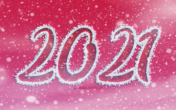 4k, Happy New Year 2021, mor kar arka plan, 2021 kar haneleri, 2021 kavramlar, 2021 mor zemin &#252;zerine, 2021 yılı basamakları, 2021 mor rakamlar, 2021 Yeni Yıl