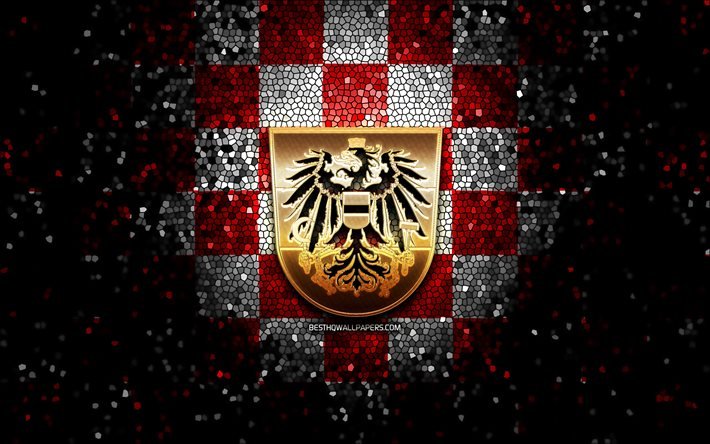 Austrian football team, glitter logo, UEFA, Europe, red white checkered background, mosaic art, soccer, Austria National Football Team, OFB logo, football, Austria