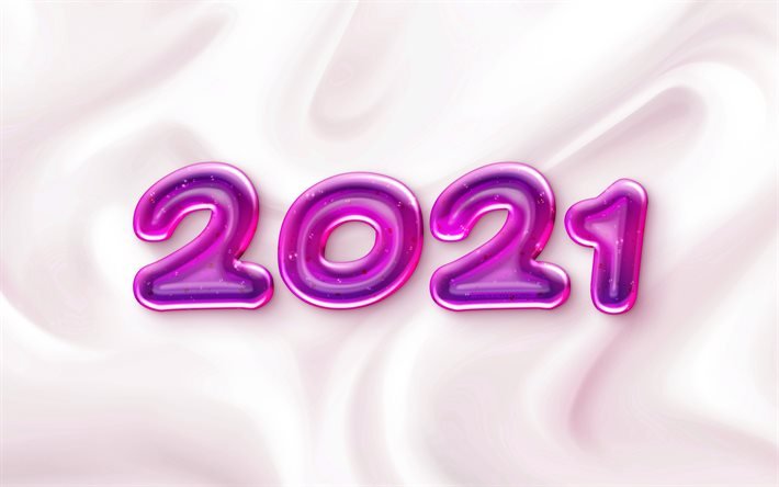 2021 New Year, purple jelly letters, Happy New Year 2021, silk texture, 2021 jelly background, 2021 concepts