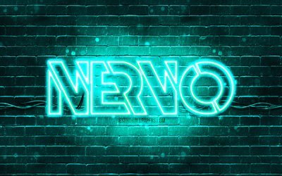 Nervo turquoise logo, 4k, superstars, Australian DJs, turquoise brickwall, Nervo logo, Olivia Nervo, Miriam Nervo, NERVO, music stars, Nervo neon logo