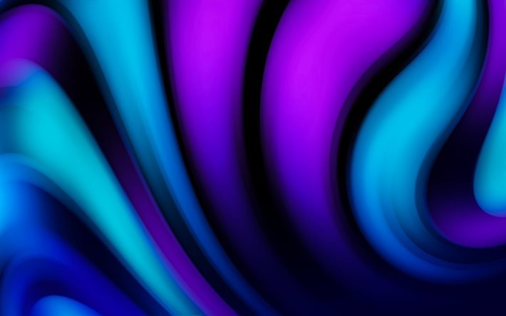 4k, violette und blaue wellen, abstrakter webhintergrund, violette hintergr&#252;nde, kreative, farbenfrohe hintergr&#252;nde, gewellte texturen, abstrakte wellen