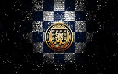 İsko&#231; futbol takımı, parlak logo, UEFA, Avrupa, mavi beyaz damalı arka plan, mozaik sanatı, futbol, İsko&#231;ya Milli Futbol Takımı, SFA logosu, İsko&#231;ya
