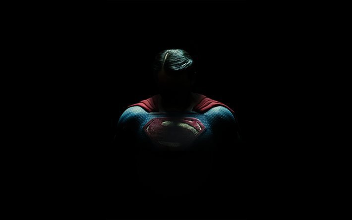 Superman, 4k, superhj&#228;ltar, minimal, svart bakgrund, Marvel Comics, Superman minimalism