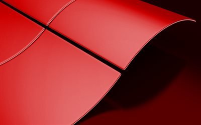 赤いWindowsのロゴ, 創造的な赤い背景, 赤い窓のエンブレム, 赤いWindowsの背景, 3Dアート, Windowsロゴ, Windows