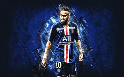 Neymar, Paris Saint-Germain, futbolista brasile&#241;o, PSG, retrato, fondo de piedra azul, f&#250;tbol
