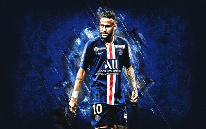 Neymar, Paris Saint-Germain, footballeur br&#233;silien, PSG, portrait, fond de pierre bleue, football