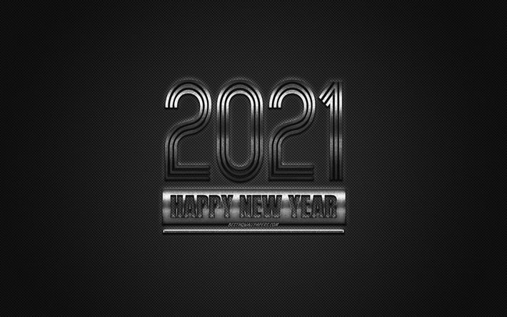 2021 New Year, 2021 Silver background, 2021 concepts, Happy New Year 2021, Silver carbon texture, Silver background