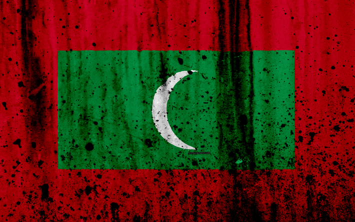 Maldivas bandera, 4k, el grunge, el indicador de Maldivas, Asia, Maldivas, los s&#237;mbolos nacionales, Maldivas de la bandera nacional