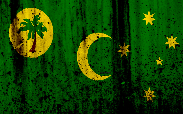 Islas Cocos bandera, 4k, el grunge, la bandera de las Islas Cocos, Asia, Islas Cocos, los s&#237;mbolos nacionales, Islas Cocos de la bandera nacional, Keeling Islands