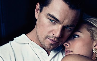 Leonardo DiCaprio, Margot Robbie, American actors, portrait, blue eyes
