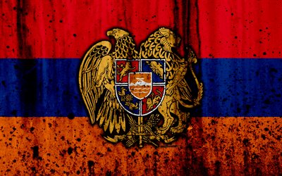 Arm&#233;nio bandeira, 4k, grunge, &#193;sia, bandeira da Arm&#234;nia, s&#237;mbolos nacionais, Armenia, Arm&#233;nio bras&#227;o de armas, bandeira nacional