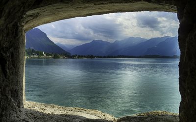 O Lago De Genebra, 4k, montanhas, Europa, HDR, Su&#237;&#231;a