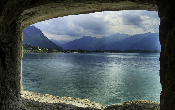 Lake Geneva, 4k, mountains, Europe, HDR, Switzerland