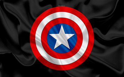 Captain America, emblema, logo, 4k, seta texture