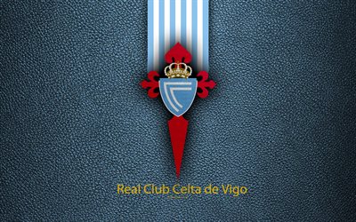 CeltaクFC, 4K, スペインサッカークラブ, リーガ, ロゴ, エンブレム, 革の質感, セビリア, スペイン, サッカー