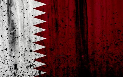 Qatarisk flagga, 4k, grunge, flagga av Qatar, Asien, Qatar, nationella symboler, Qatar national flag