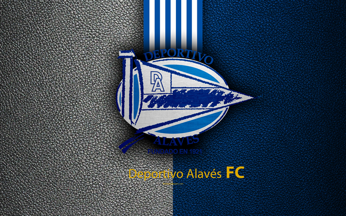 Deportivo Alaves FC, 4K, club spagnolo, La Liga, logo, simbolo, texture in pelle, Vitoria-Gasteiz, Spagna, calcio