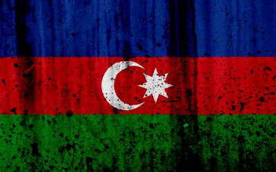 Azerbaijani flag, 4k, grunge, flag of Azerbaijan, Asia, Azerbaijan, national symbols, Azerbaijan national flag