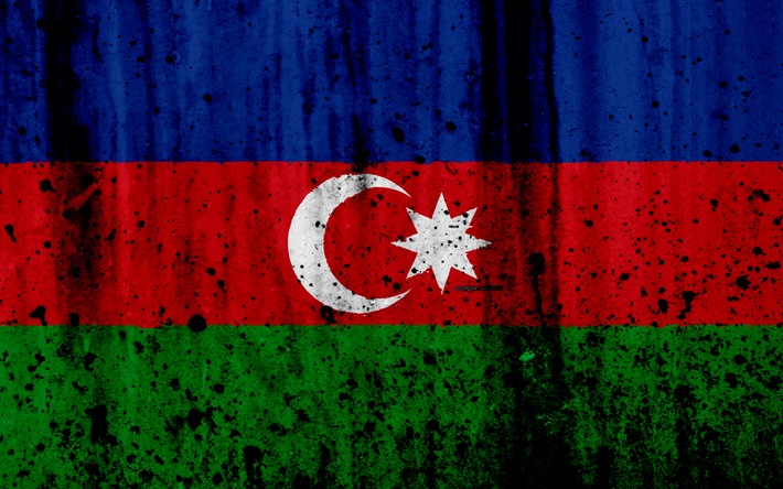 Azerbajdzjans flagga, 4k, grunge, flagga Azerbajdzjan, Asien, Azerbajdzjan, nationella symboler