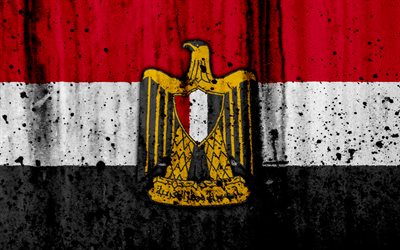 Egyptisk flagga, 4k, grunge, Asien, flaggan i Egypten, nationella symboler, Egypten, Egyptiska nationella emblem, flagga, vapen i Egypten