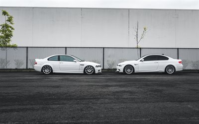 BMW 3, white coupe, white cars, German cars, BMW E46, BMW E92