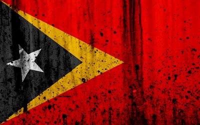 East Timor flag, 4k, grunge, flag of East Timor, Asia, East Timor, national symbols, East Timor national flag