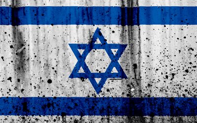 Israeliska flaggan, 4k, grunge, flagga av Israel, Asien, Israel, nationella symboler, Israels flagga