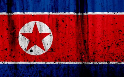 North Korea flag, DPRK flag, 4k, grunge, flag of North Korea, Asia, North Korea, national symbols, DPRK, North Korea national flag