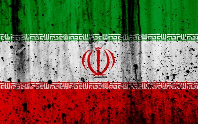 Iraniano bandiera, 4k, grunge, bandiera dell&#39;Iran, Asia, Iran, simboli nazionali, Iran bandiera nazionale